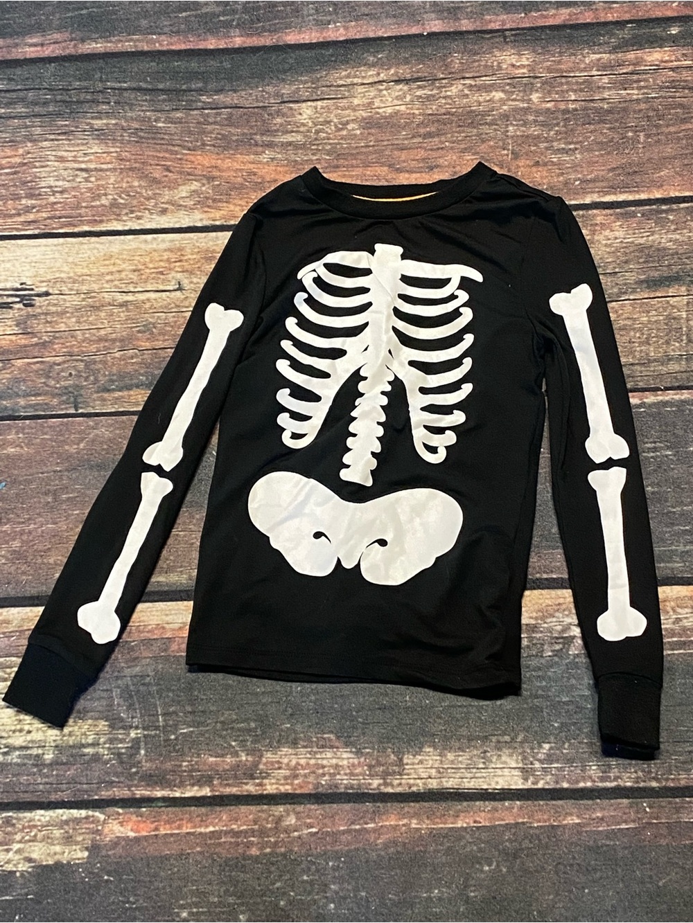 Unisex Kids Black Skeleton Graphic Long-Sleeve Top Size 8